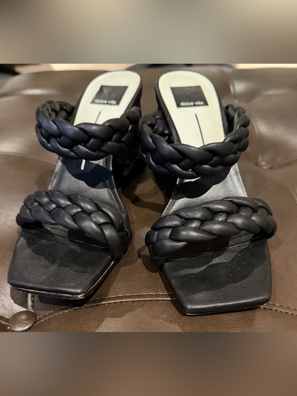 Dolce Vita Black Braided Double-Strap Heeled Slides